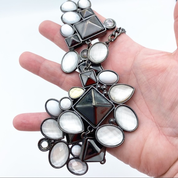 Gun Metal Tone Pyramid Abstract Multi Faceted Statement Necklace - Picture 6 of 11